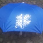 Payung Lipat 2 Biru Cetak 1 warna Putih